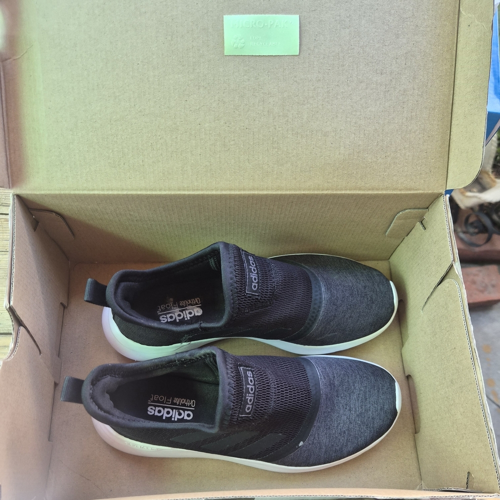 adidas Men’s Black Slip-On Athletic Sneakers with White Sole